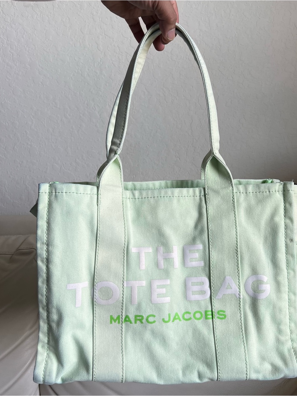 Marc Jacobs Mint Green Canvas The Tote Bag with White Logo